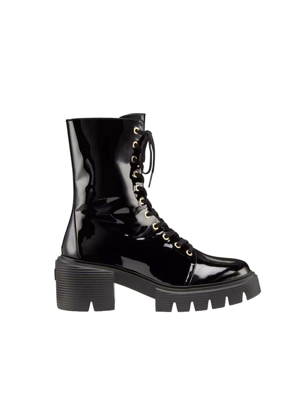 Stuart Weitzman Patent Black Soho Combat Boots Size 8